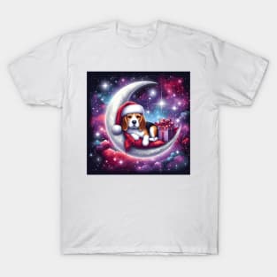 Beagle Dog On The Moon Christmas T-Shirt